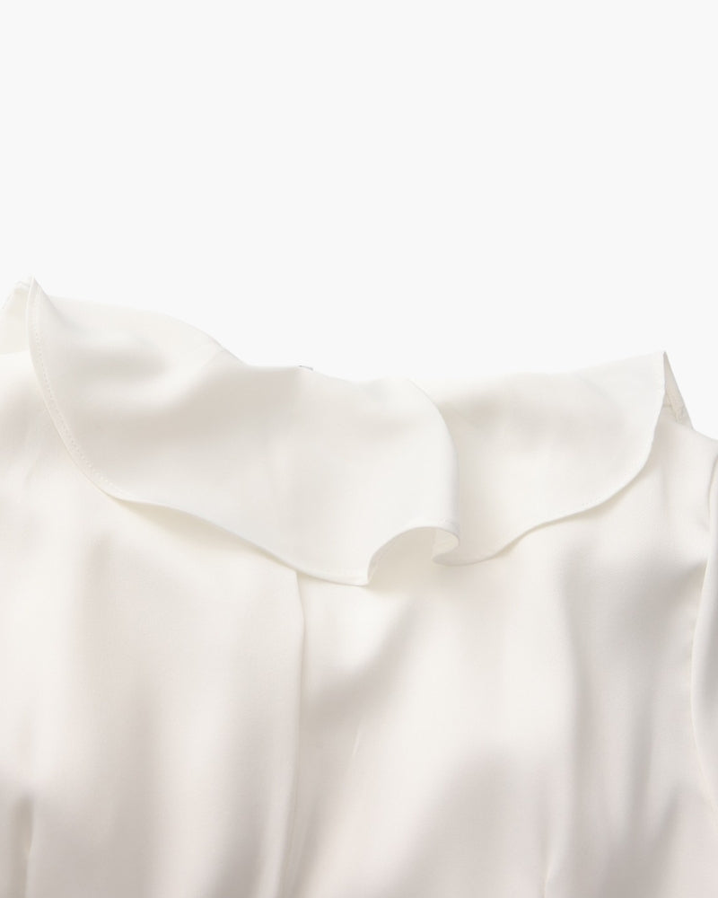 Pearl Button Ruffle Midi Dress - Old Money