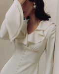 Pearl Button Ruffle Midi Dress - Old Money