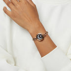 Sun & Moon Touch Bracelets with Figaro Chain (Black+Rose Gold)