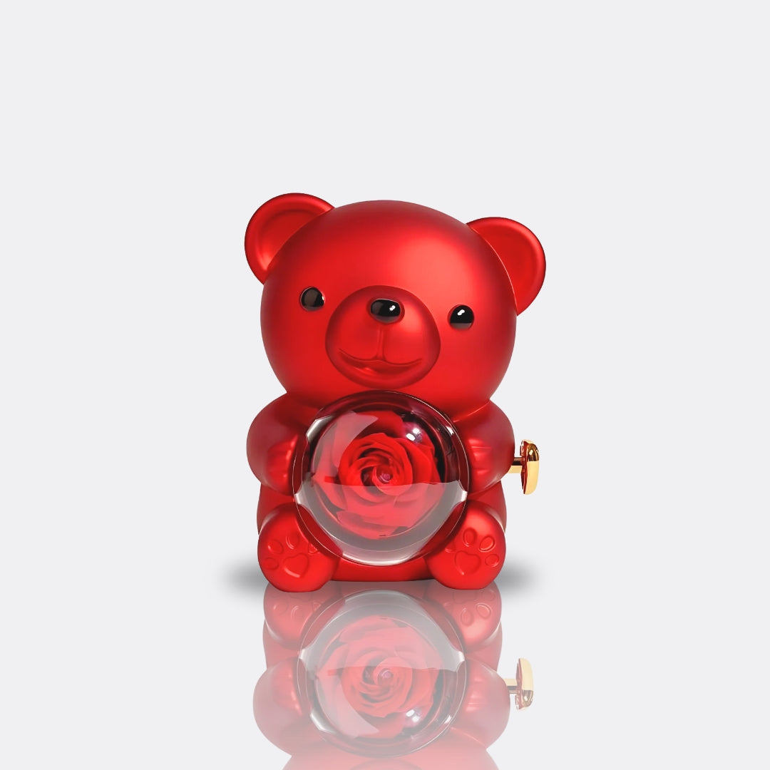 Teddy Bear Gift Set with Engraved Necklace & Eternal Rose