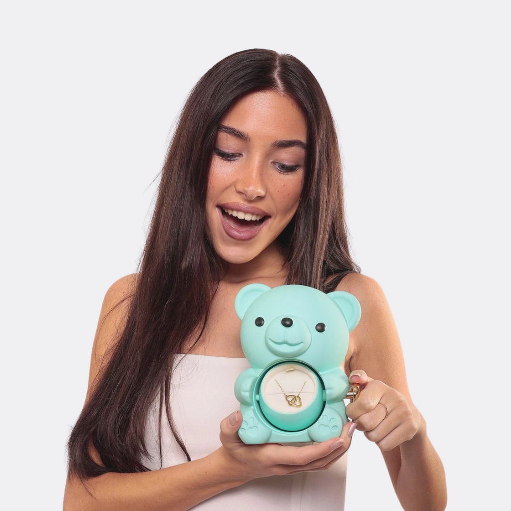 Teddy Bear Gift Set with Engraved Necklace & Eternal Rose