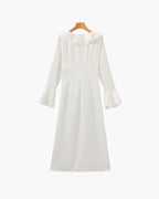 Pearl Button Ruffle Midi Dress - Old Money