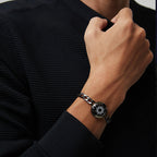 Sun & Moon Touch Bracelets with Figaro Chain (Black+Silver)