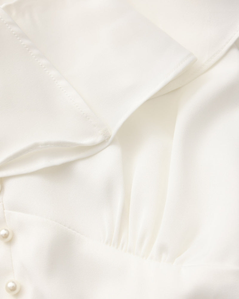 Pearl Button Ruffle Midi Dress - Old Money