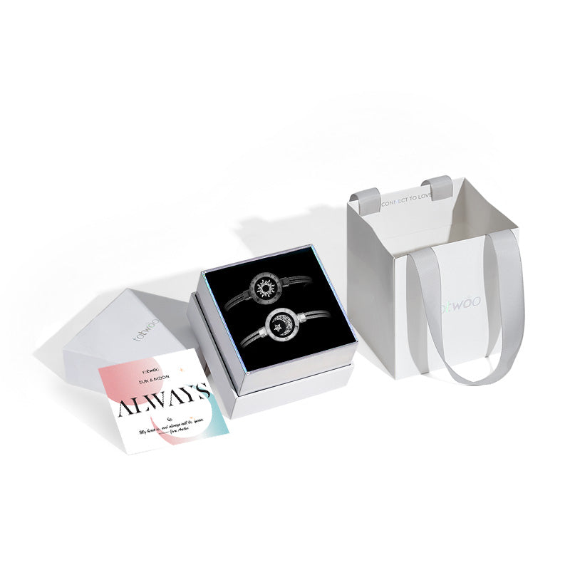 Sun & Moon Touch Bracelets with Snake Chain (Black+Silver)
