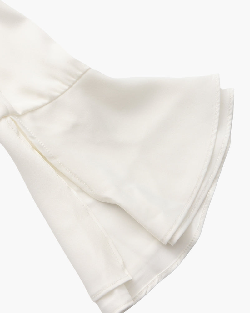 Pearl Button Ruffle Midi Dress - Old Money