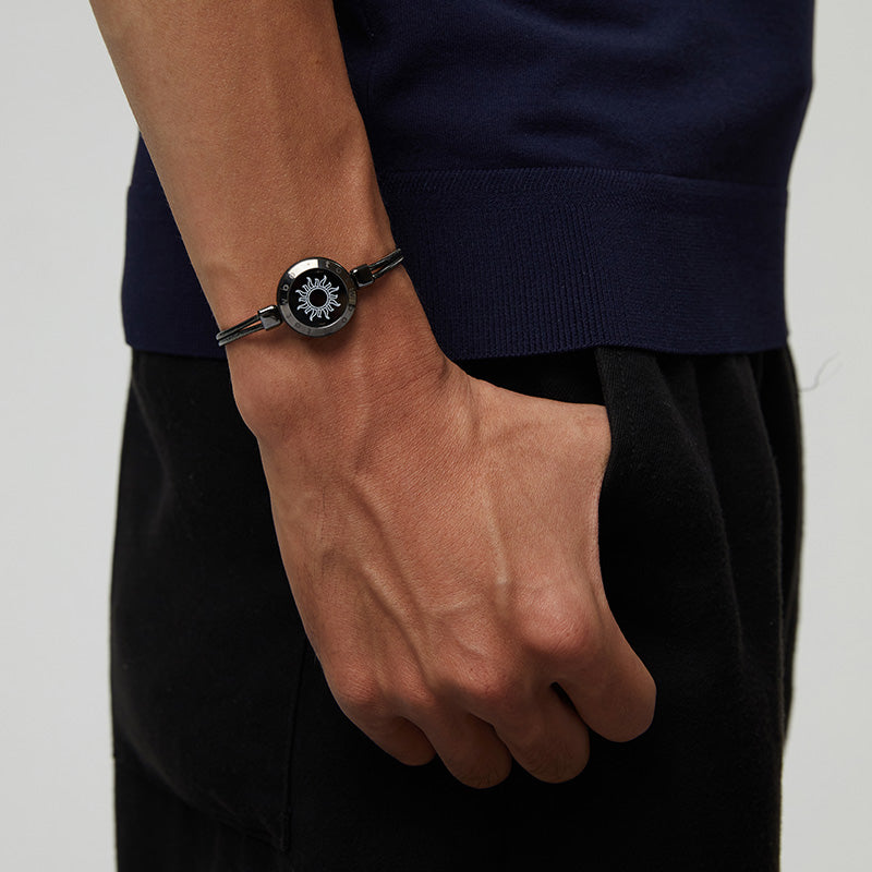 Sun & Moon Touch Bracelets with Snake Chain (Black+Silver)