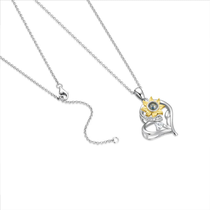 Personalized 925 Silver Sunflower Projection Photo Necklace