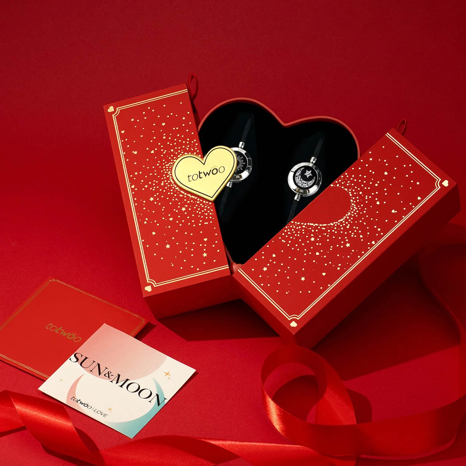[Connected in Red Gift Packaging] Sun&Moon Touch Bracelets with Milan Rope(Silver+Silver)