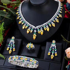 4 PcsTurquoise Luxury Necklace Earrings Bracelet Ring Set