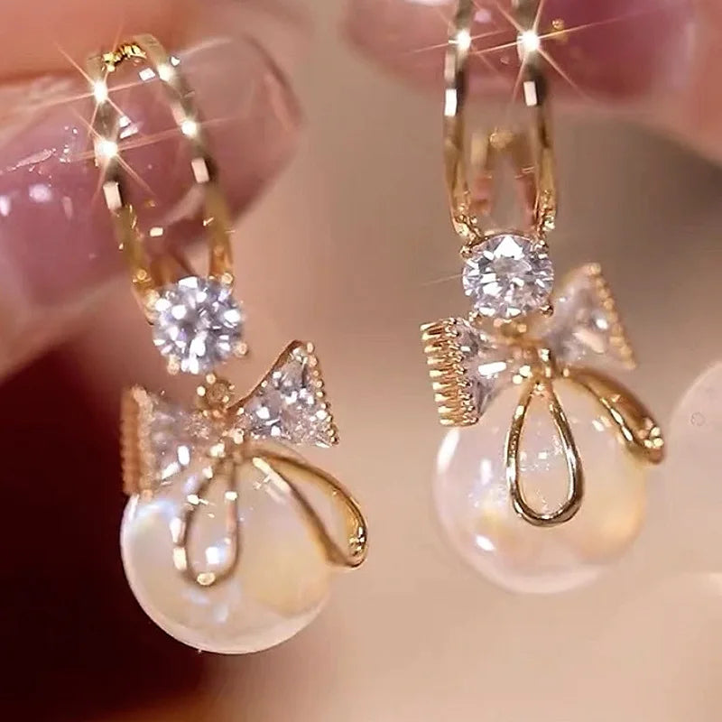 VALÉN New Classic Elegant Imitation Pearl Crystal Long Tassel Earrings