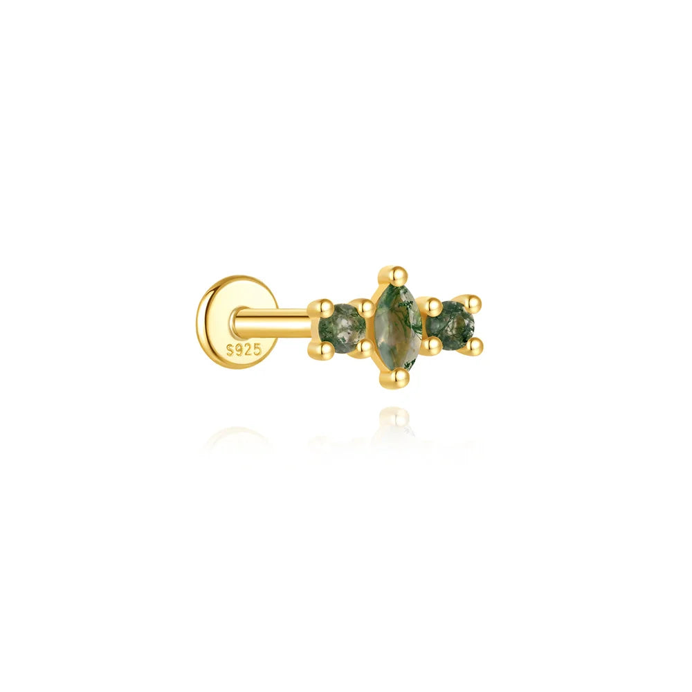 VALÉN 1PC Natural Moss Agate Threaded Ear Bone Nail Tassel Earring
