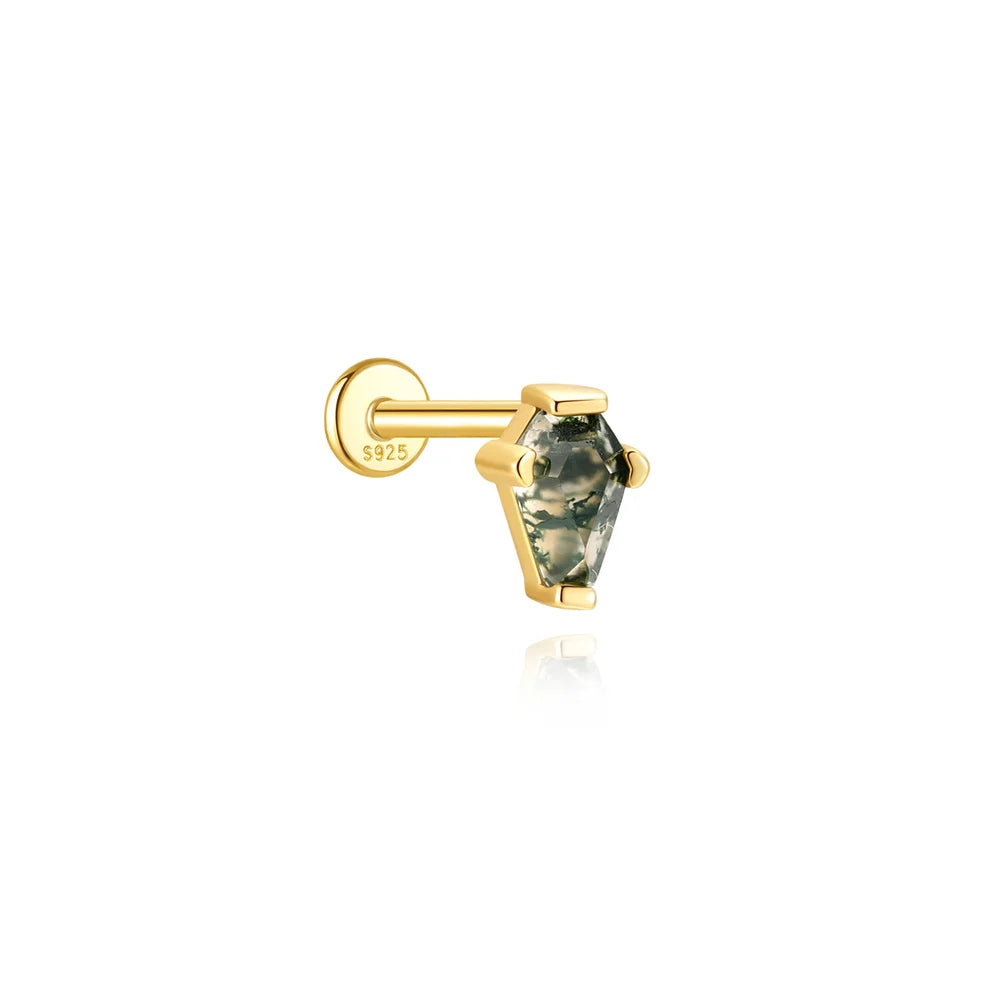 VALÉN 1PC Natural Moss Agate Threaded Ear Bone Nail Tassel Earring