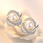 Valén Upscale 925 Sterling Silver Zircon & Pearl Twist Stud Earrings