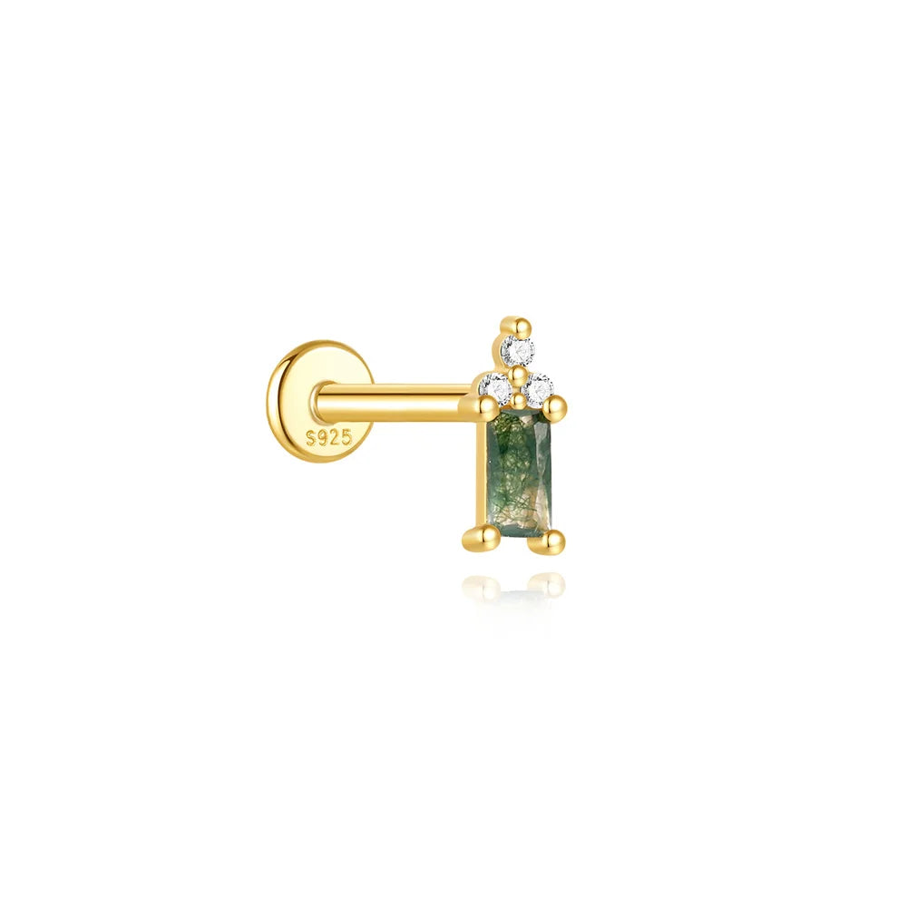 VALÉN 1PC Natural Moss Agate Threaded Ear Bone Nail Tassel Earring