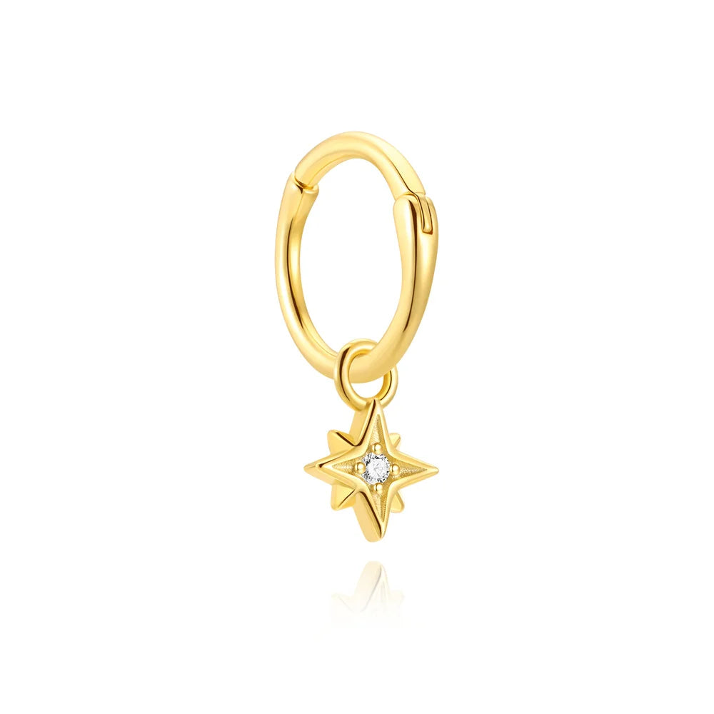 VALÉN PC S925 Pure Silver Classic Four-pointed Star Stud Zircon Earrings and Earrings are Noble, Beautiful, Elegant Ear Studs