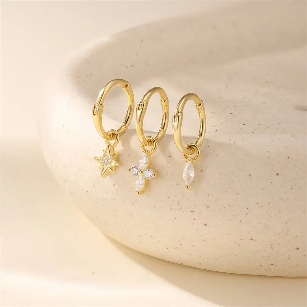 VALÉN PC S925 Pure Silver Classic Four-pointed Star Stud Zircon Earrings and Earrings are Noble, Beautiful, Elegant Ear Studs
