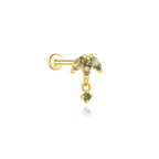 VALÉN 1PC Natural Moss Agate Threaded Ear Bone Nail Tassel Earring