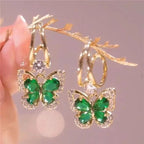 VALÉN — Green Crystal Butterfly Earrings (925 Silver Post)