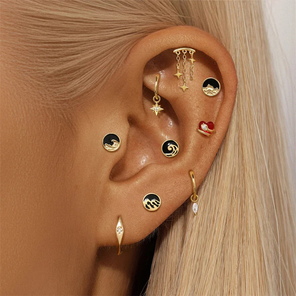 VALÉN PC S925 Pure Silver Classic Four-pointed Star Stud Zircon Earrings and Earrings are Noble, Beautiful, Elegant Ear Studs