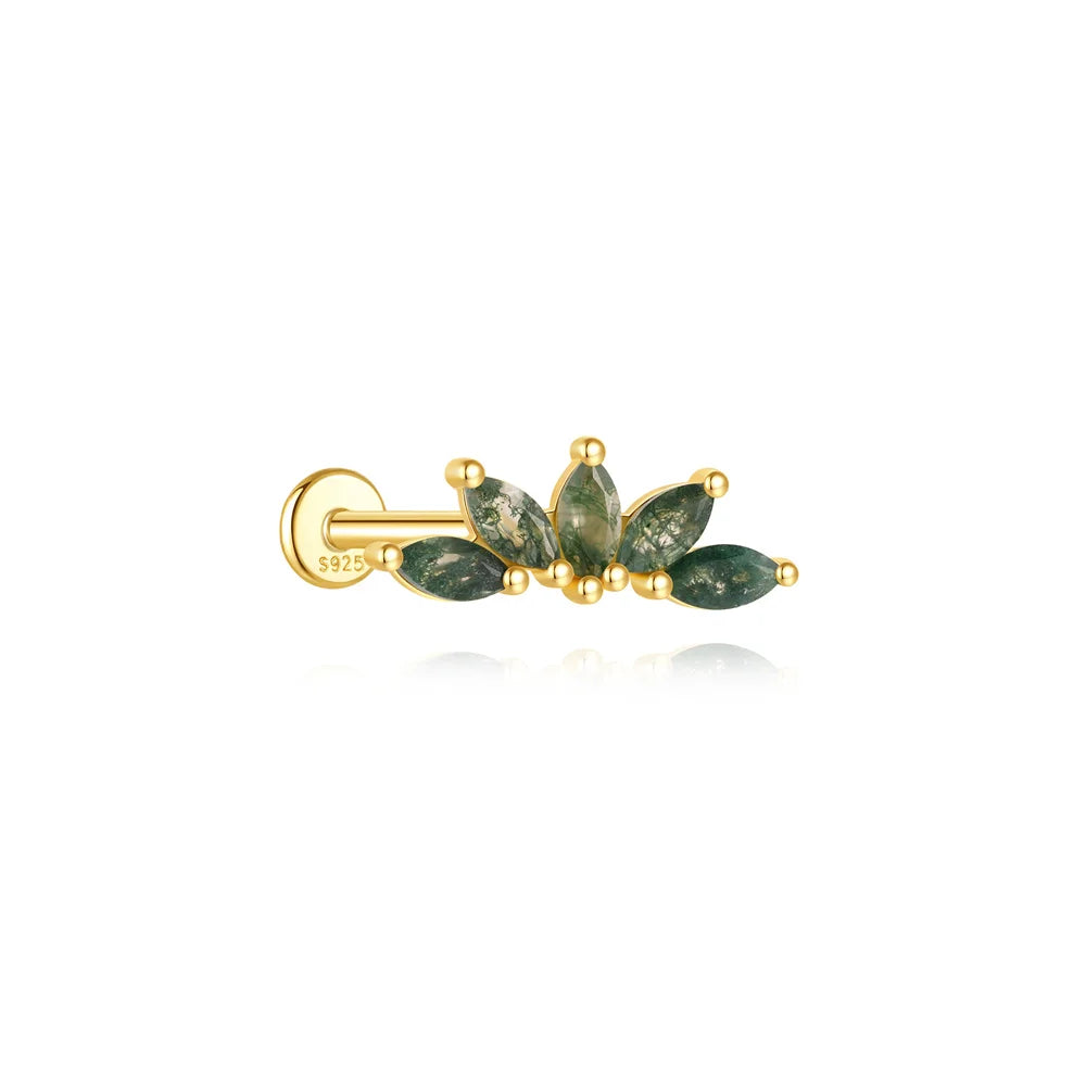 VALÉN 1PC Natural Moss Agate Threaded Ear Bone Nail Tassel Earring