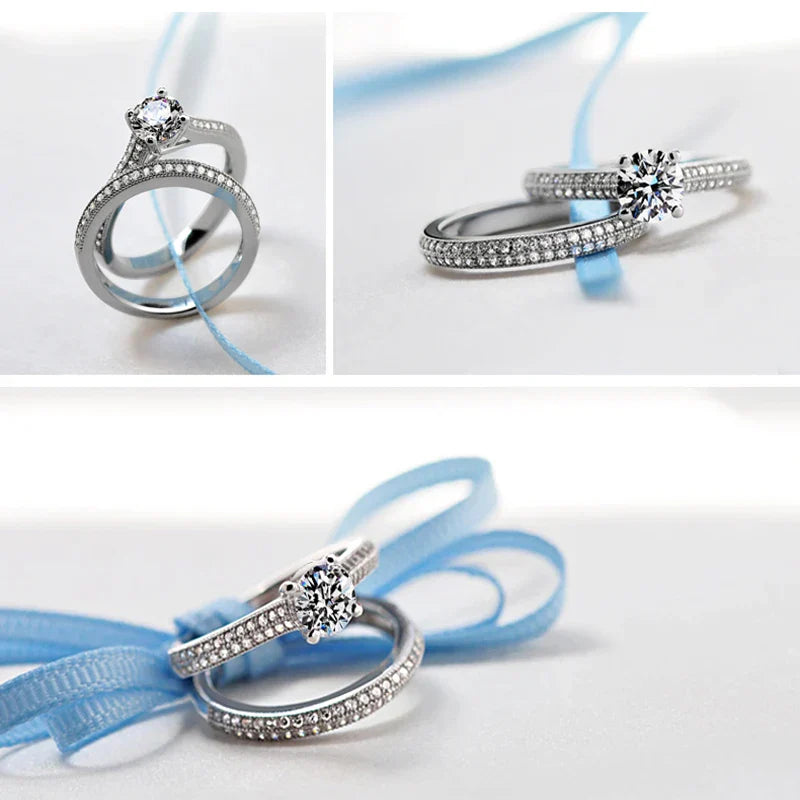 Valén Vintage Halo 925 Sterling Silver Wedding Ring Set