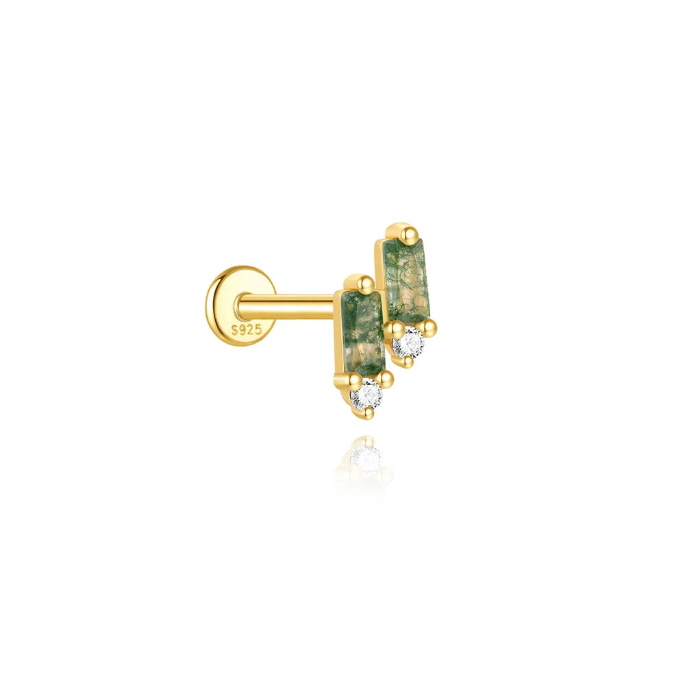 VALÉN 1PC Natural Moss Agate Threaded Ear Bone Nail Tassel Earring