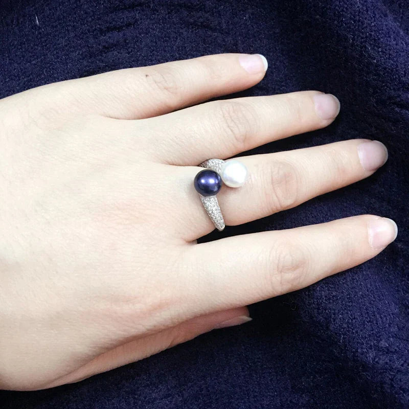VALÉN Real 925 Sterling Silver Double Pearl Ring