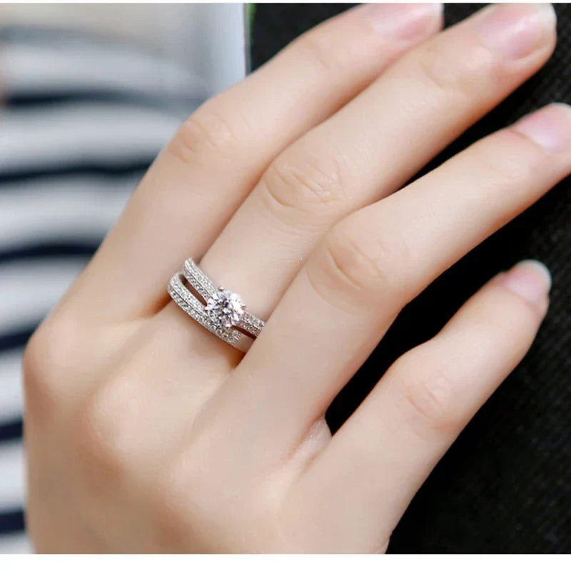 Valén Vintage Halo 925 Sterling Silver Wedding Ring Set