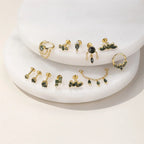 VALÉN 1PC Natural Moss Agate Threaded Ear Bone Nail Tassel Earring