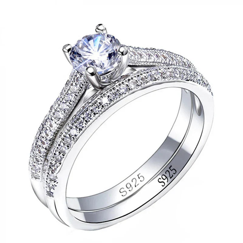 Valén Vintage Halo 925 Sterling Silver Wedding Ring Set
