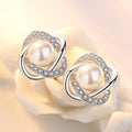 Valén Upscale 925 Sterling Silver Zircon & Pearl Twist Stud Earrings