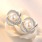 Valén Upscale 925 Sterling Silver Zircon & Pearl Twist Stud Earrings