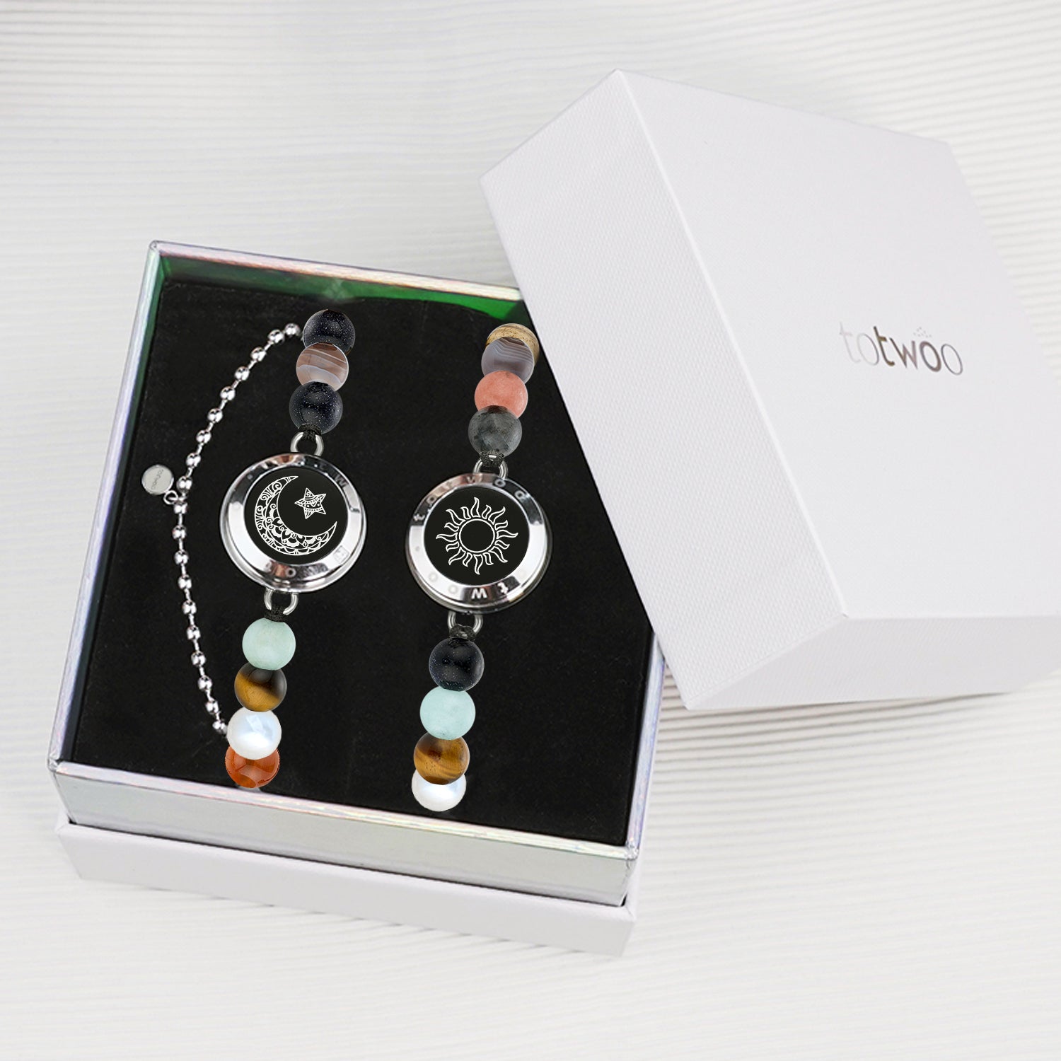 Sun&Moon Touch Bracelets with Solar System Guardian Beads
