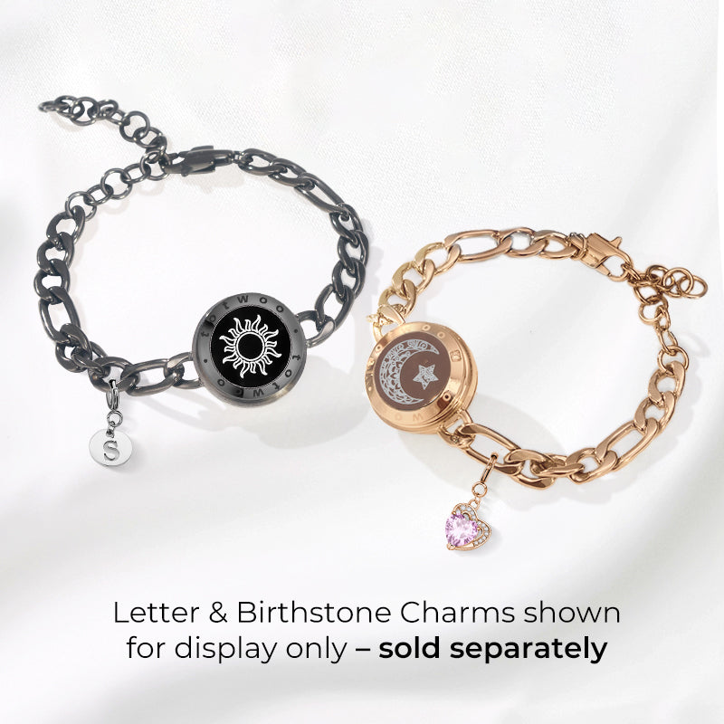 Sun & Moon Touch Bracelets with Figaro Chain (Black+Rose Gold)