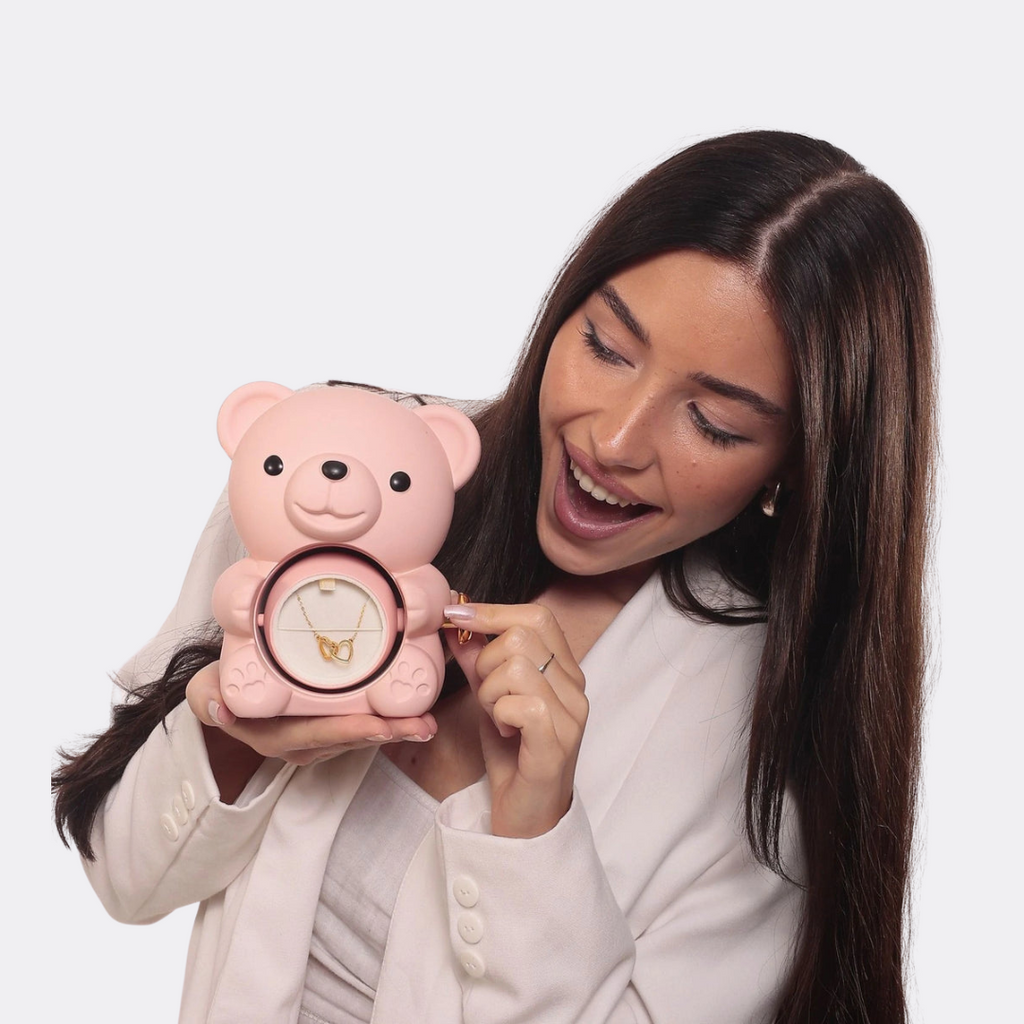 Teddy Bear Gift Set with Engraved Necklace & Eternal Rose
