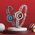 [Connected in Red Gift Packaging] Sun&Moon Touch Bracelets with Figaro Chain (Black+Silver)