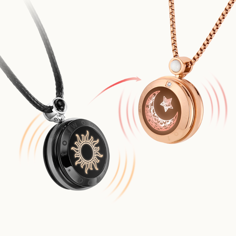 Sun & Moon Touch Necklaces with Agate (Black + Rose Gold)