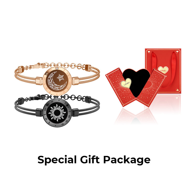 [Connected in Red Gift Packaging] Sun&Moon Touch Bracelets with Snake Chain (Black+Rose Gold)