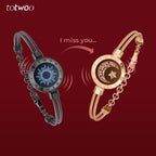 [Connected in Red Gift Packaging] Sun&Moon Touch Bracelets with Snake Chain (Black+Rose Gold)