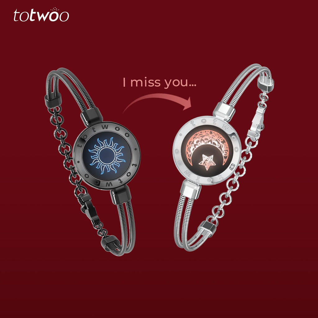 [Connected in Red Gift Packaging] Sun&Moon Touch Bracelets with Snake Chain (Black+Silver)