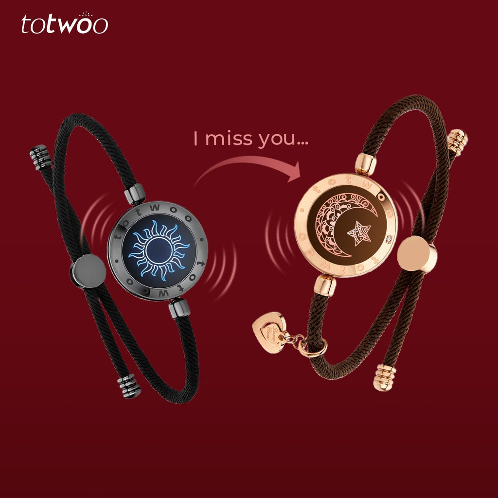 [Connected in Red Gift Packaging] Sun&Moon Touch Bracelets with Milan Rope (Black+Brown)